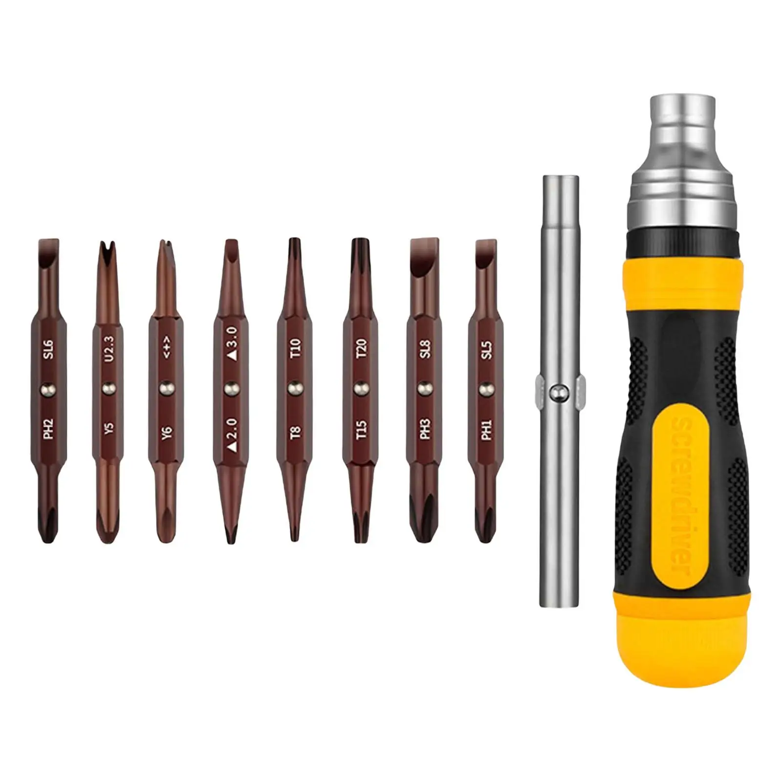 

19 in 1 Ratchet Screwdriver Anti Slip Handle with 8 Double Sided Bits Two Way Handle Screw Driver for Toy Fan Repair Household