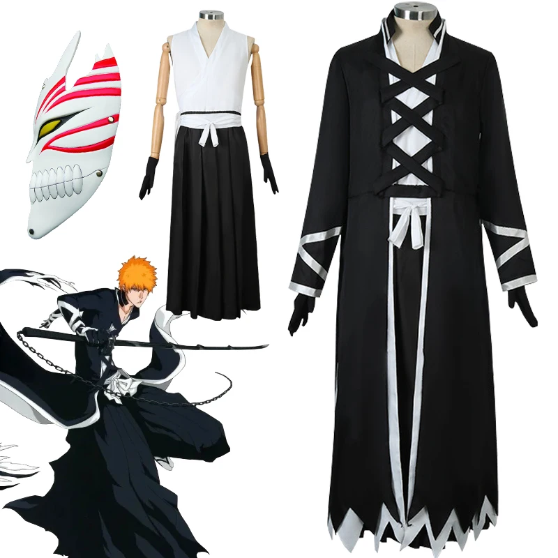 

Аниме отбеливатель Kurosaki Ichigo Косплей Костюм Банкай наряд Униформа Тысячелетняя война крови Униформа Kurosaki Ichigo маска для мужчин