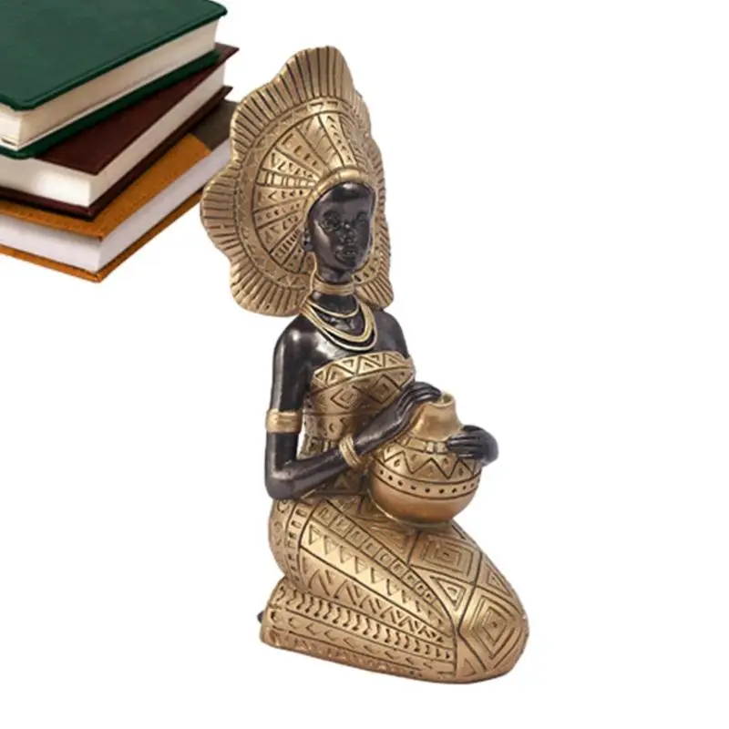 

Tribal Lady Figurine Statues African Women Decorative Statue Vintage Desktop Ornaments African Sculpture Home Ornament For