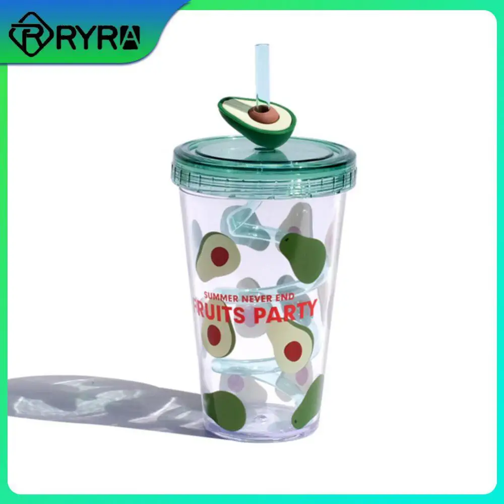 

Avocado Cup, Lemonade Cup And Straw Lid Plastic Reusable Coffee Cup Christmas Gift Home Drinking Utensils Straw Cup 480ML