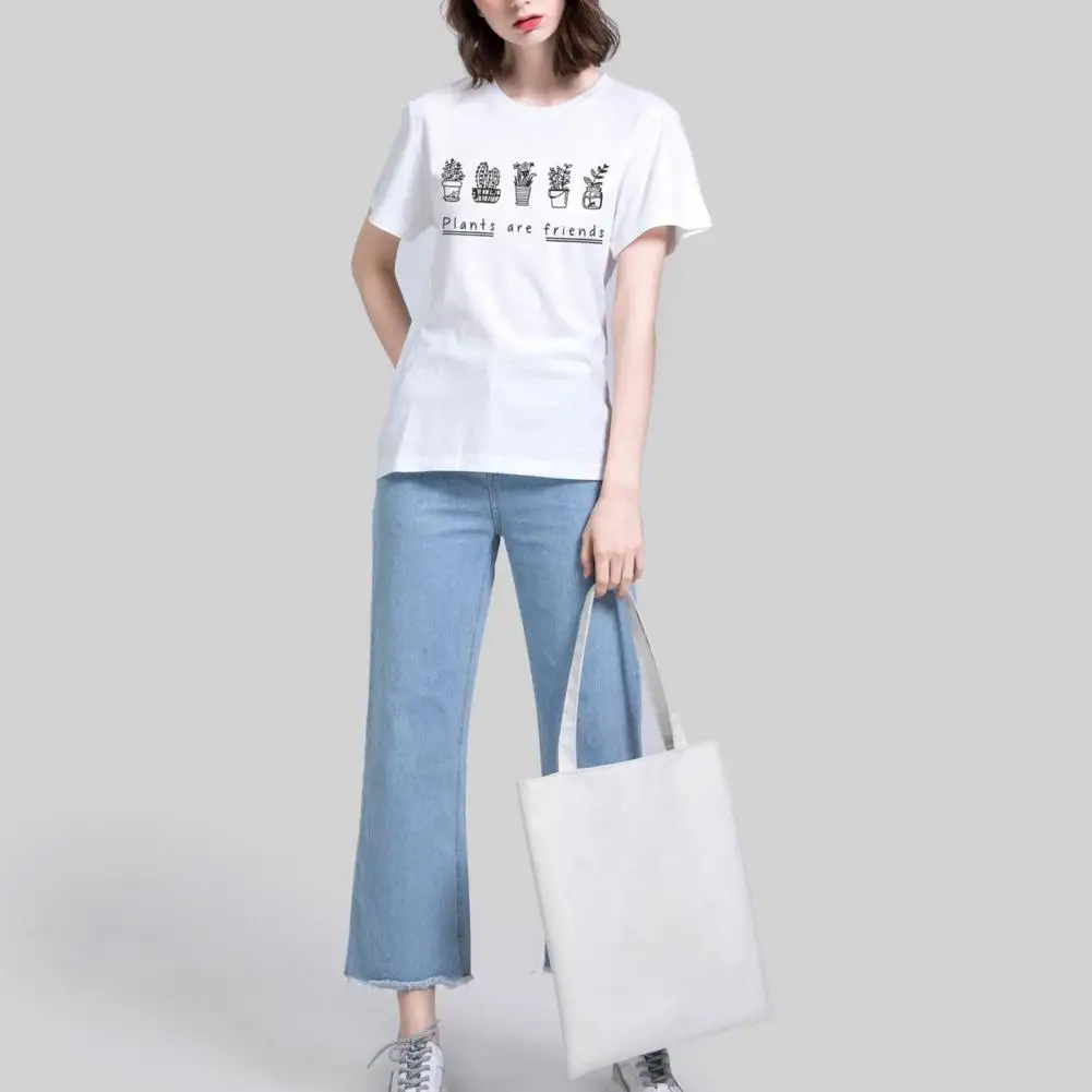 

White Women T-shirts Casual Harajuku Cute Bonsai Letter Print Tops Tee Summer Short Sleeve Female T Shirt Tee Shirt For Women