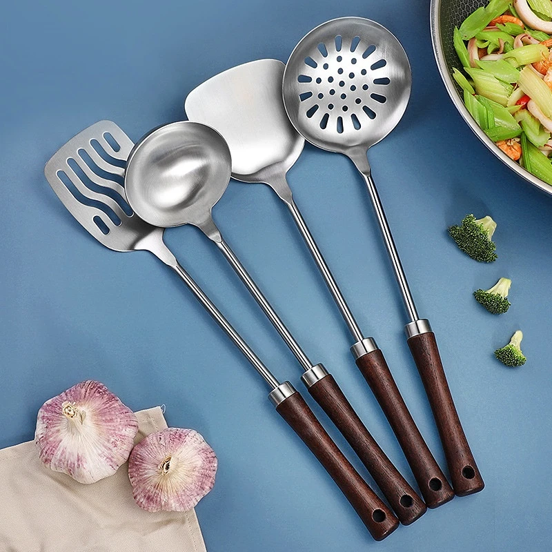 

Stainless Steel Wooden Handle Spatula Household Soup Spoon Colander Kitchen Wooden Handle Cooking Spatula Kitchen Utensils