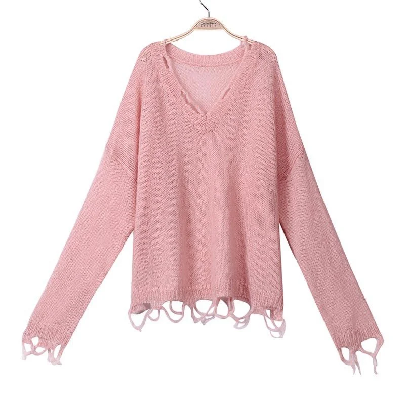 Женский трикотажный свитер с вырезами и V-образным вырезом |
