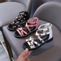 girls sandals for toddler little kids summer cute rivet roman flat shoes with zipper non slip sole for 5 10 years girls