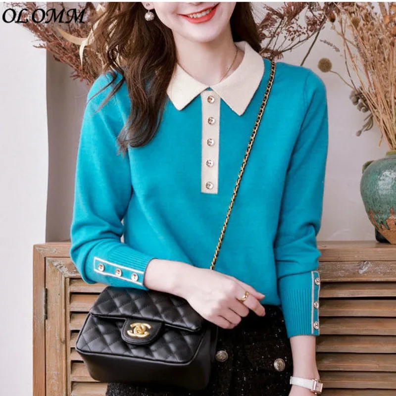

POLO Collar Autumn And Winter New Undercoat Women's Korean Loose Pullover Versatile Knitwear Sweater Japanese Streetwear Korean
