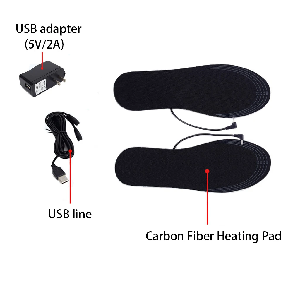 

Black Foot Warmer Electric Heated Shoe Pad Carbon Fiber Men Women Winter Insoles Reusable Dirt Proof Washable USB Cuttable