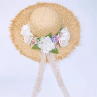 elegant fashion mother daughter sunhats lace flower lafite hat cap outdoor beach holiday summer straw hat for adult and girl