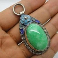 rare antique chinese silver enamel mosaic jade pendant