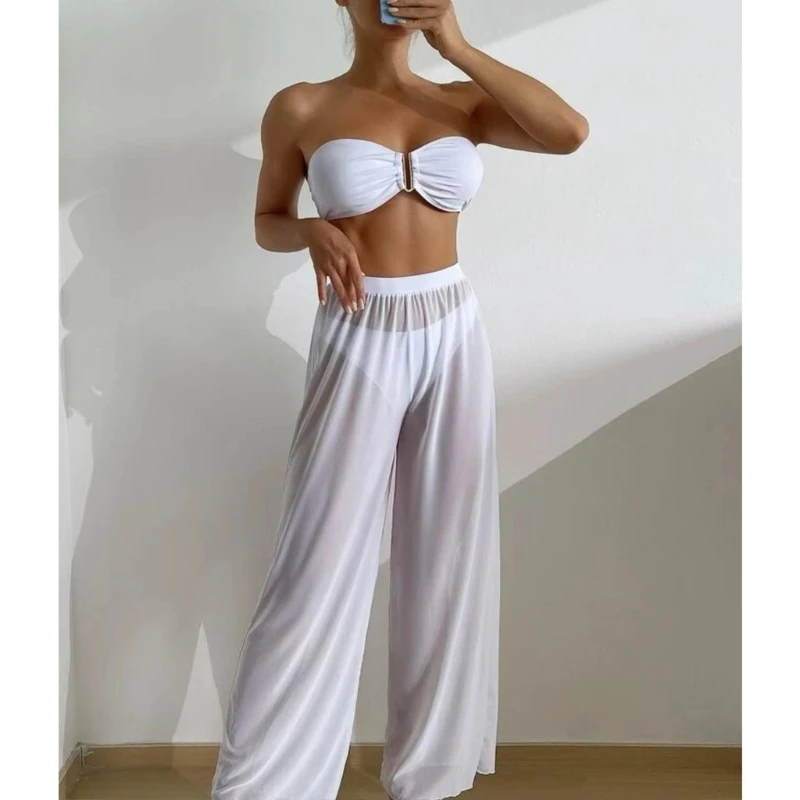 

Solid Color Swimsuits for Women 3 Pieces Bathing Suit Ladies High Cut Swimwear