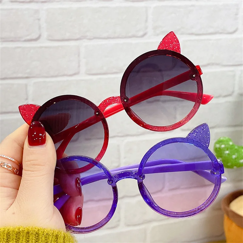 

2022 Lovely Cat Head Design Sunglasses Kids Eyewear Plastic Shades Oculos Gradient Lens Boys Girls Sun Glasses Children Gafas
