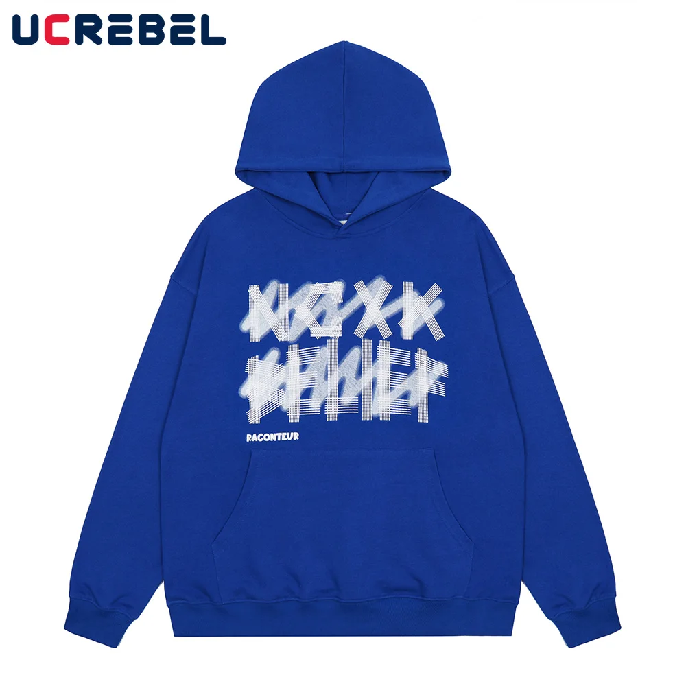 

Letter Print Sweatshirts Mens Casual Drop Shoulder Hoodies Autumn Winter High Street Pocket Sports Pullover Men