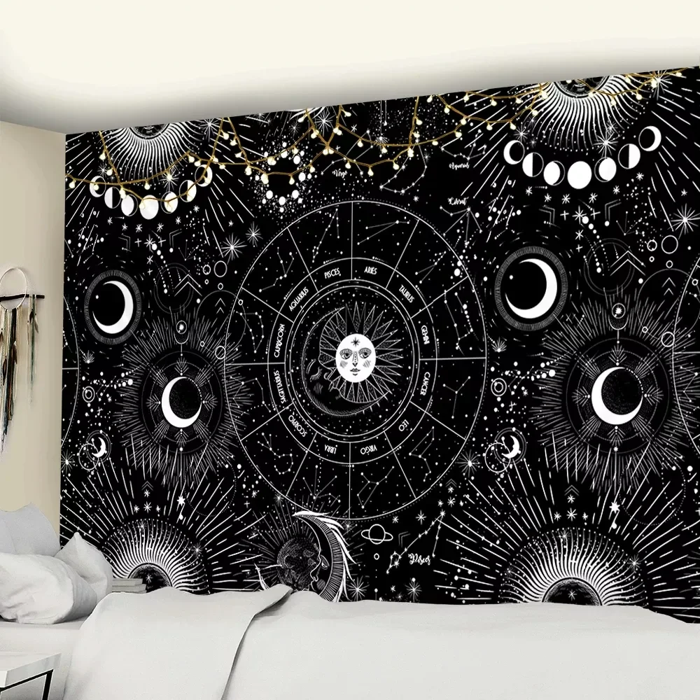 

Sun Moon Mandala Starry Sky Tapestry White Black Wall Hanging Bohemian Gypsy Psychedelic Tapiz Witchcraft Astrology Tapestry