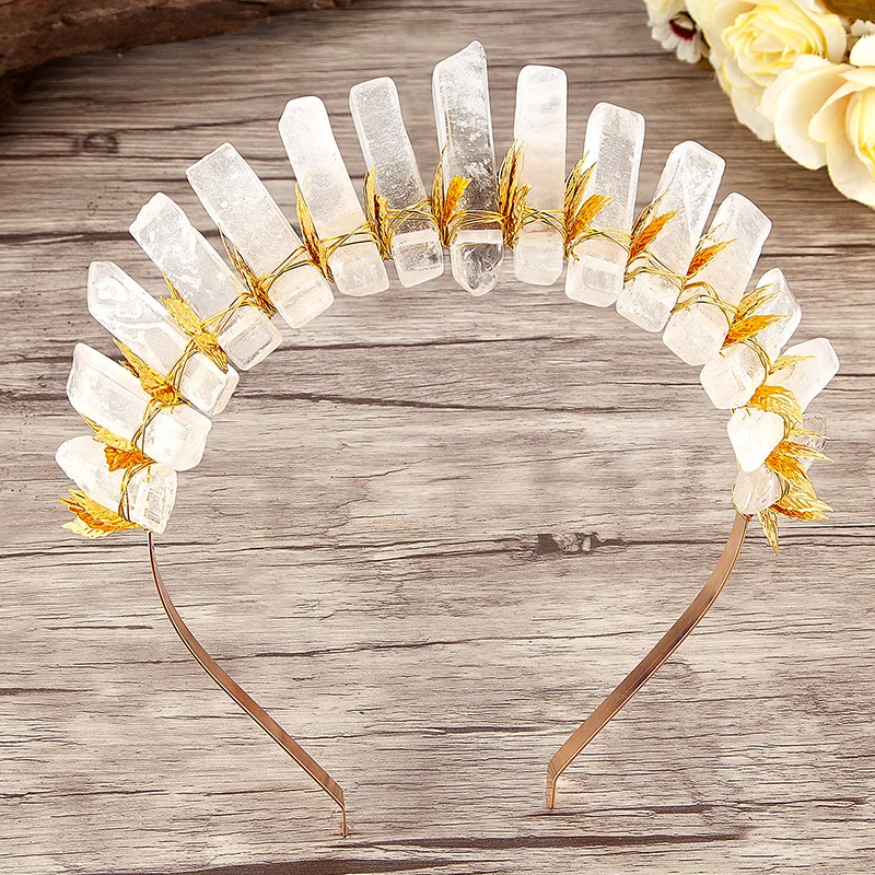 

Handmade Baroque Golden Leaf Luxury Bridal Crystal Tiaras Crowns Queen Pageant Prom Crystal Headdress Wedding Hair Accessories