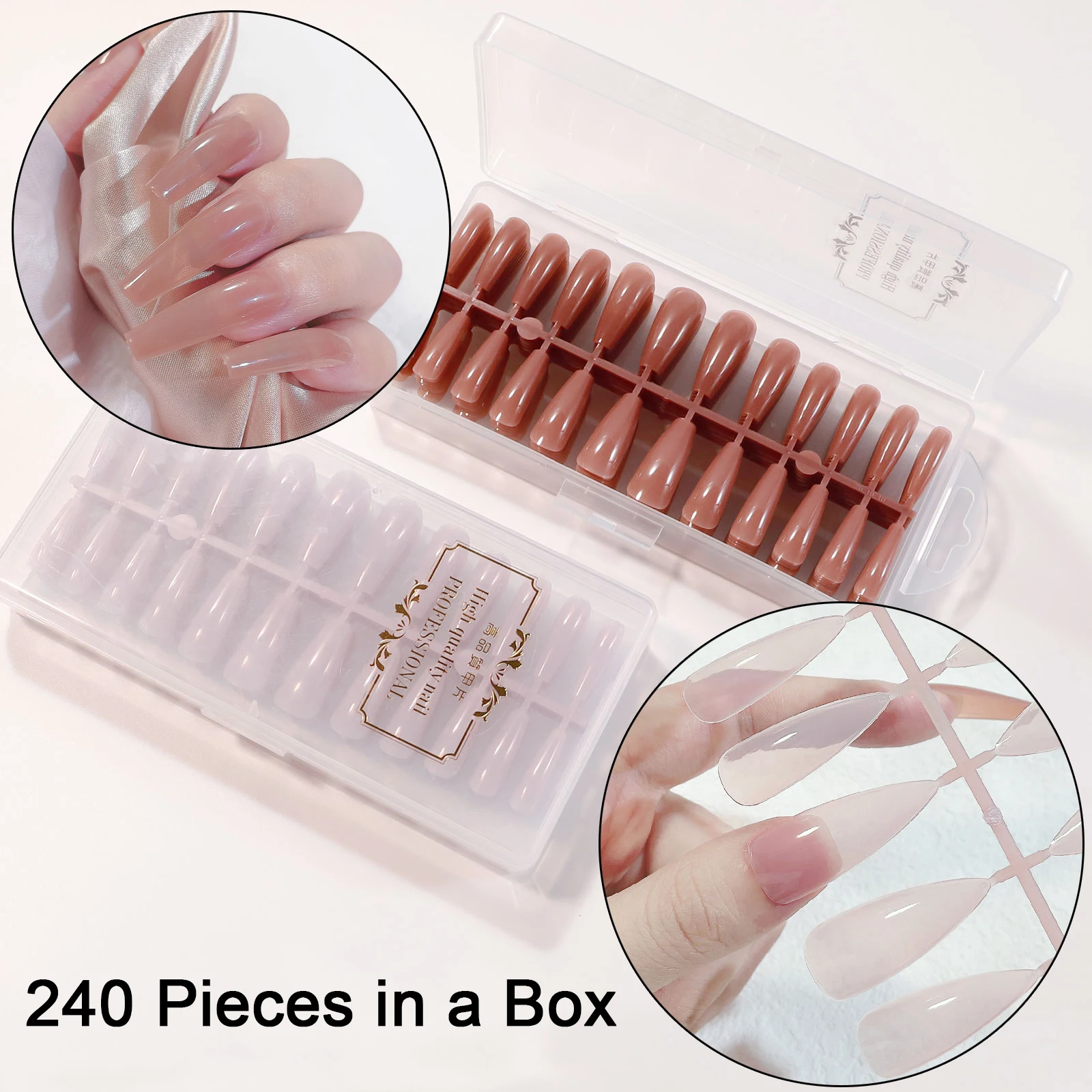 

240 Pieces in a Box Long False Nails Colorful Coffin Fake Nail Tips Extension No Trace Nail Accessories Manicure Nail Art Design
