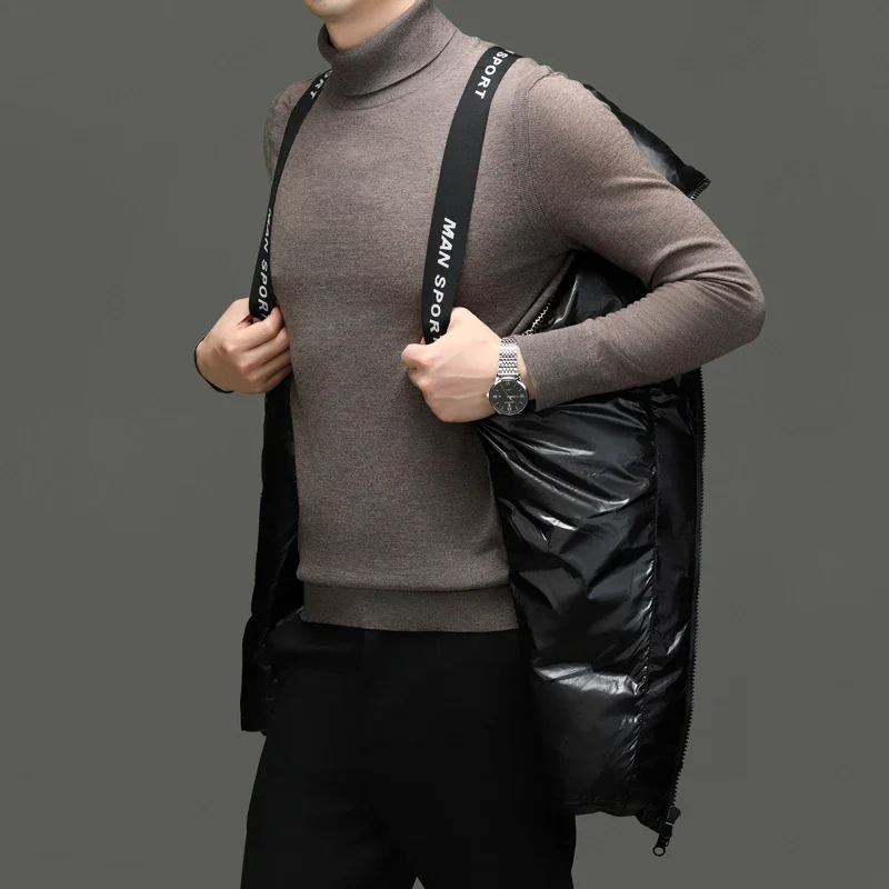 Мужская зимняя черно-Золотая куртка YEAE толстый яркий пуховик с капюшоном теплая