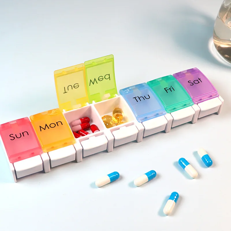 Home Travel Weekly 7 Days Pill Box 7 Compartments Pill Organizer Plastic Medicine Storage Dispenser Cutter Drug Cases