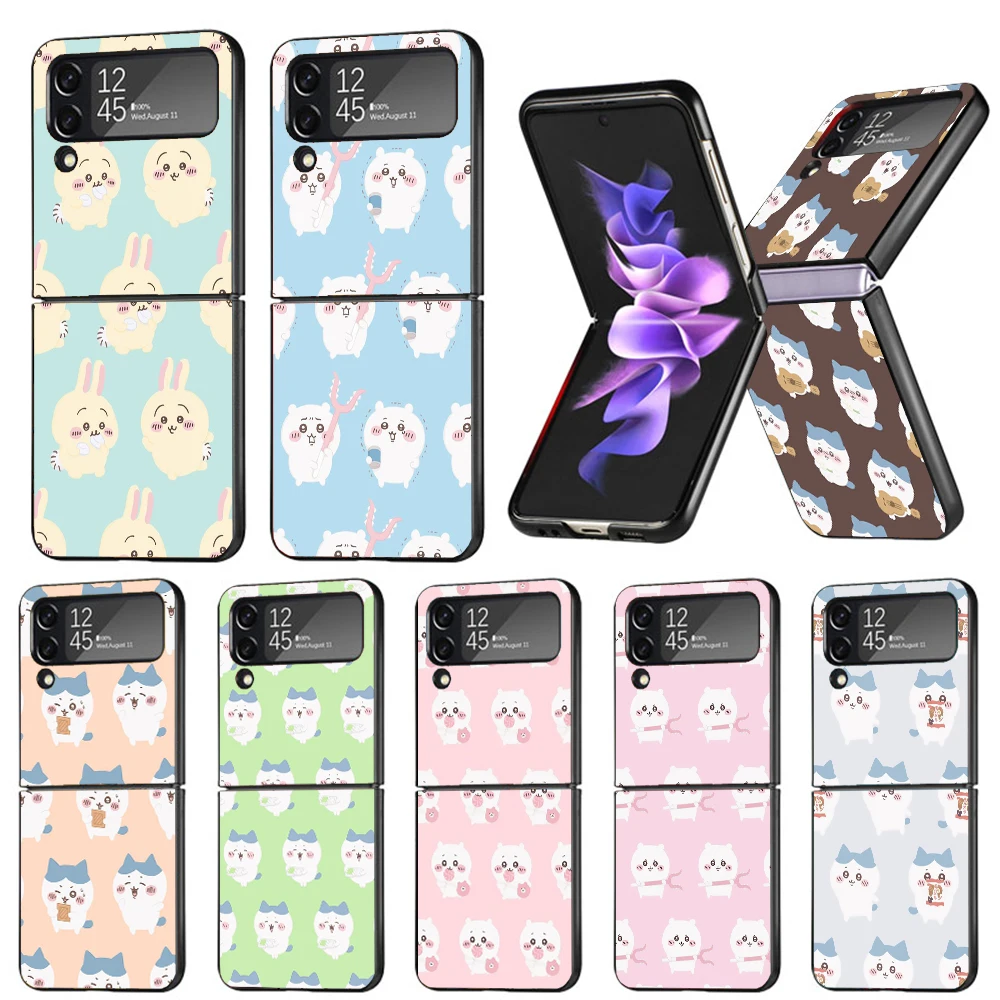 

Cute Chiikawa Anime Hard Black Cover for Samsung Galaxy Z Flip 4 3 5G Phone Case Flip4 Flip3 Pattern Luxury Shockproof Capa