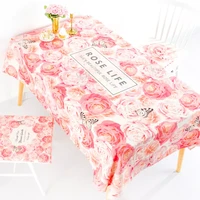pink rose pattern tablecloth waterproof and oilproof rectangular garden tablecloth sweet living room coffee table tablecloth