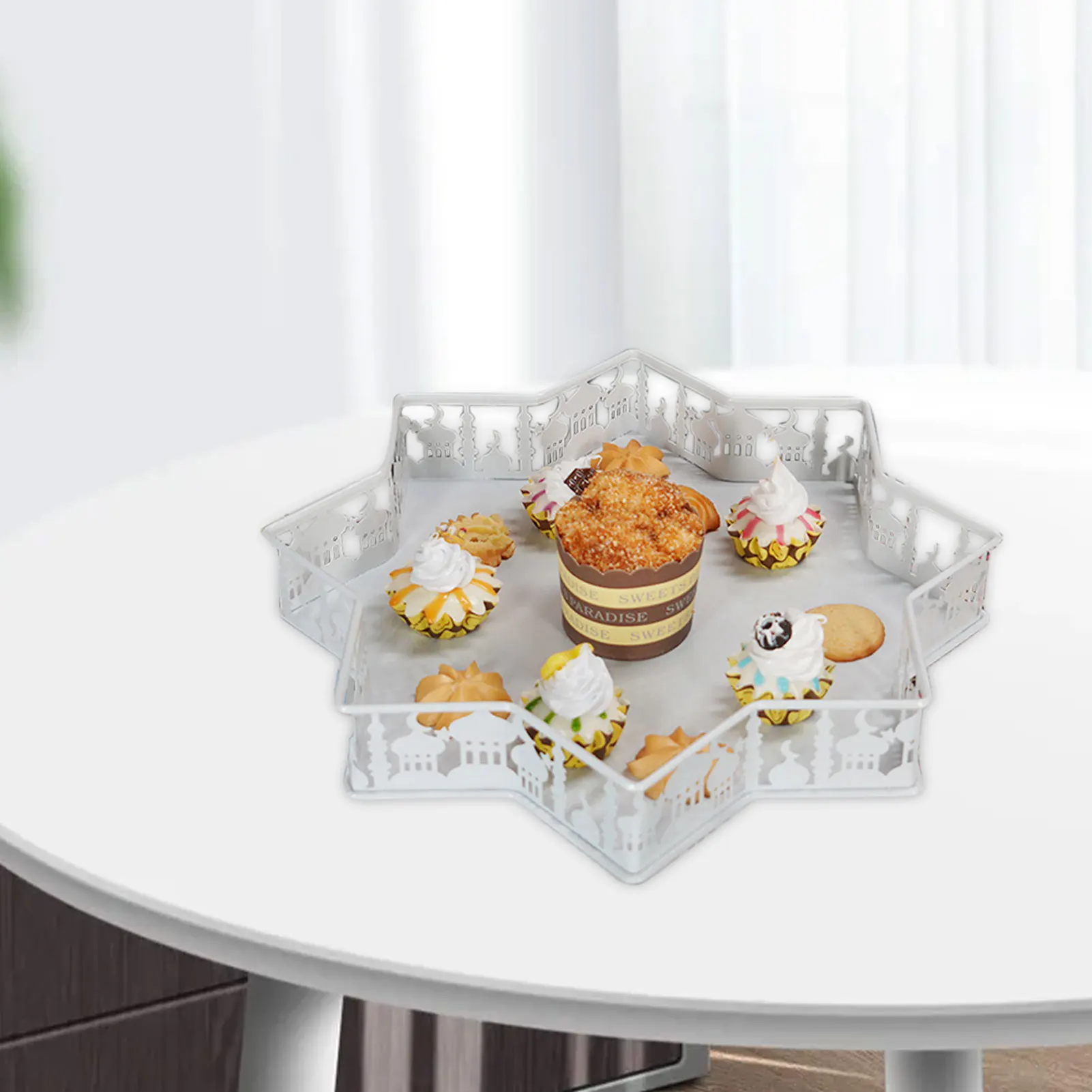 

Ramadan Eid Plate Iron Serving Tray Eid Decorative Dinner Food Tray Ramadan Activities Party Decoration Food Storage Container