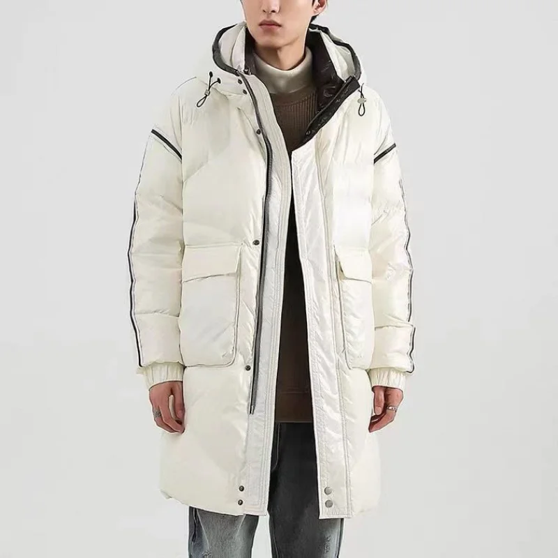 Men's Down Jacket Parkas Medium Length White Duck Down Winter Jackets for Men Hooded Puffer Jacket Loose Thickened Warm Fashion