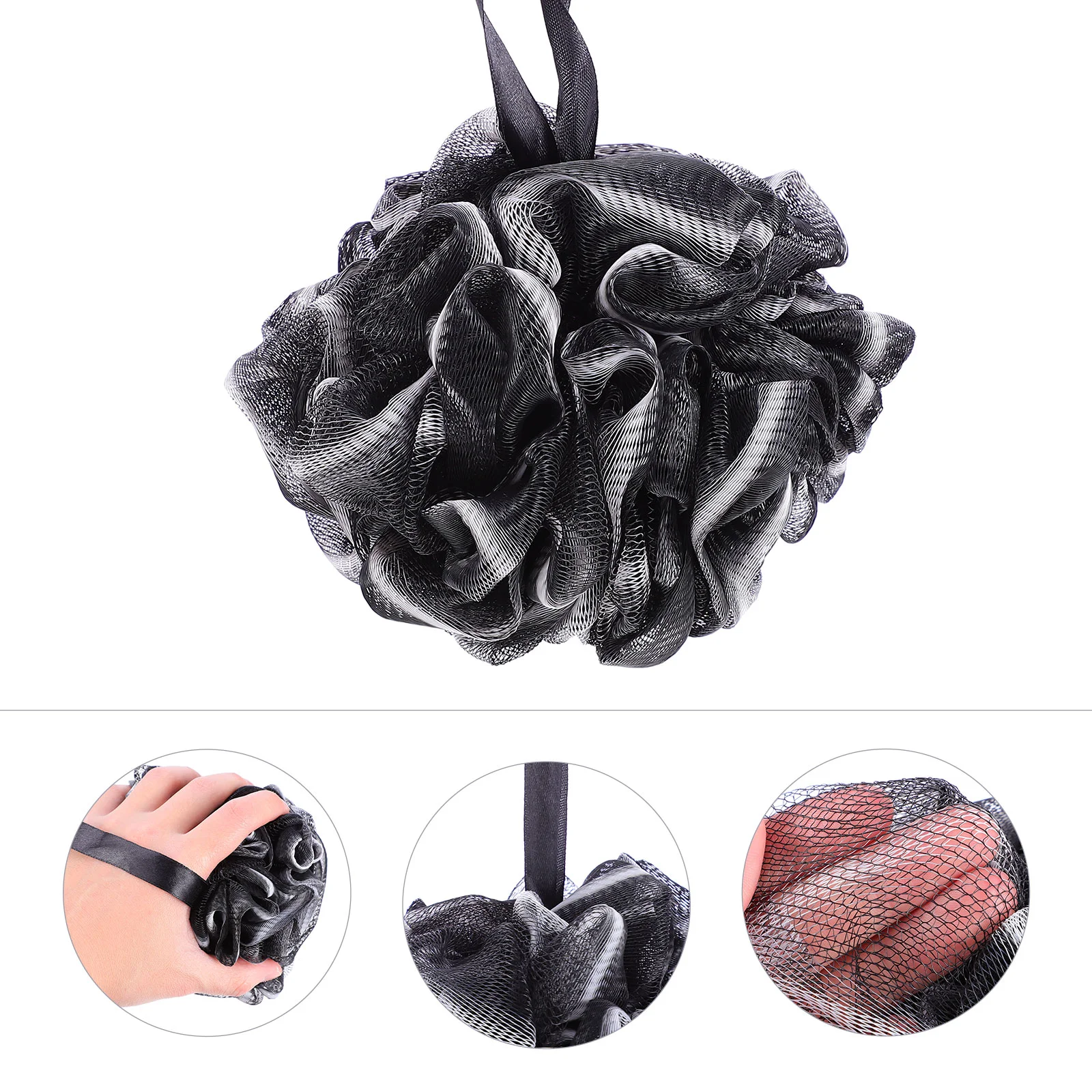 

4pcs Black Bath Shower Sponge Bath Loofahs Shower Mesh Scrubber for Home