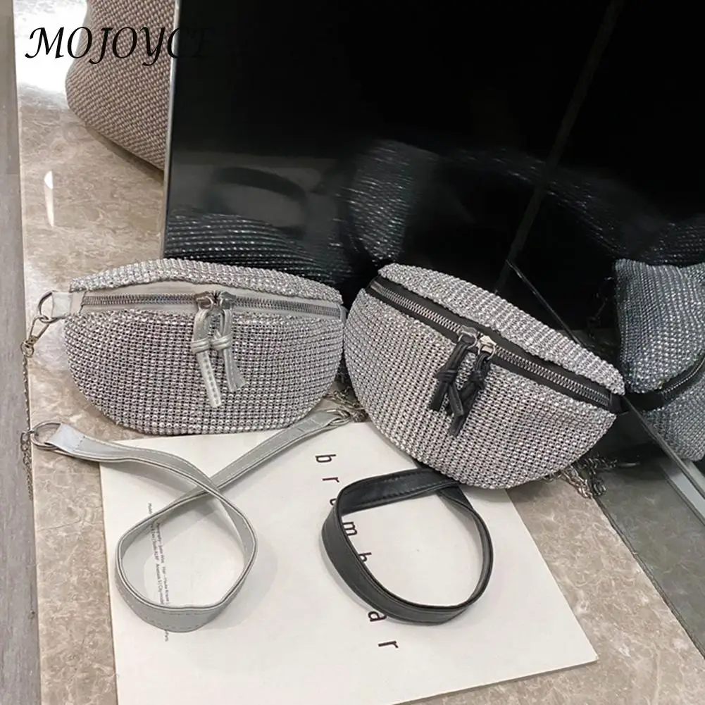 

Модная женская поясная сумка Стразы, забавная нагрудная сумка, блестящие женские сумки на цепочке, простая маленькая сумка через плечо, сум...