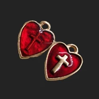 4pcs mixed blood red handmade enamel neo gothic style sacred heart cross pendant diy charm jewelry crafts metal accessories p995