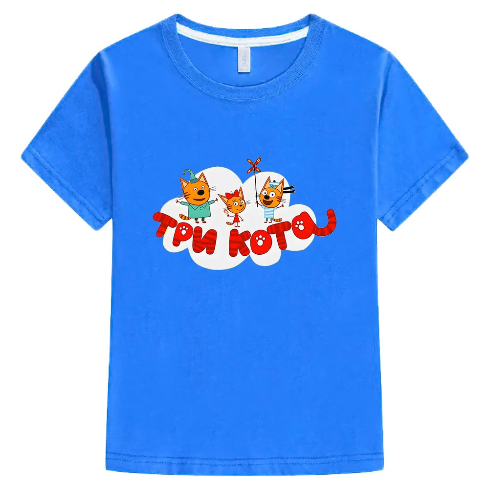 Kid-e-cats Tshirt Kids Cartoon Three Kitten Print T-Shirts Funny Baby Tees Girls T Shirt 100% Cotton Boys Clothes Children Tops