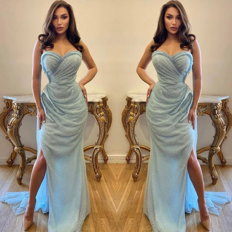 

Очаровательное платье-Русалка с бисером для выпускного вечера с разрезом по бокам ДРАПИРОВАННОЕ вечернее платье с блестками коктейльное п...