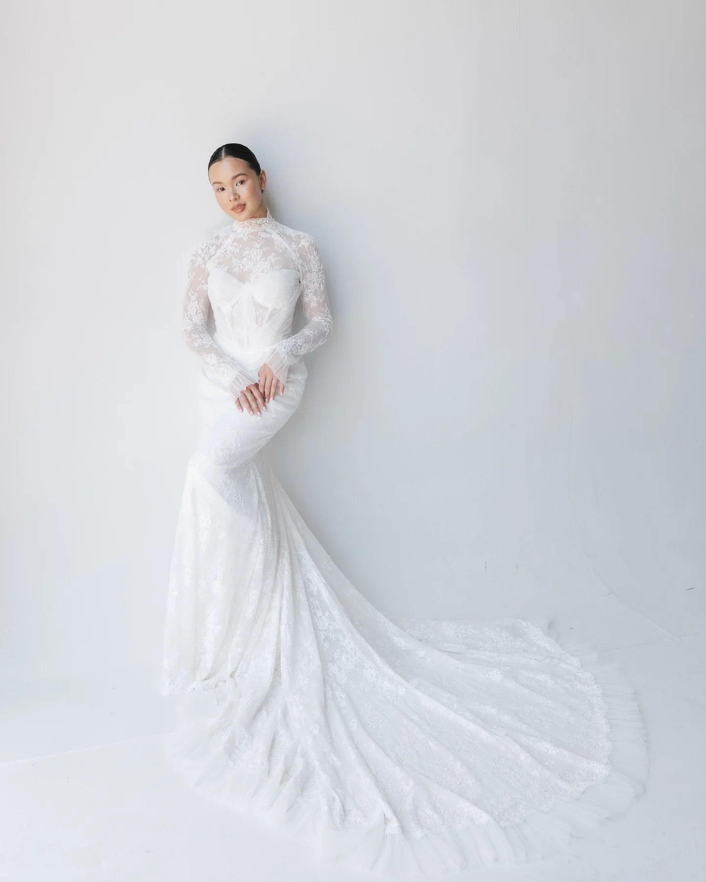 Vestidos De Novia Manga Larga Con Cuello Alto Vestido Encaje Pearl Свадебное платье Abiti Da Sposa Sartoriali Sirena Casamento