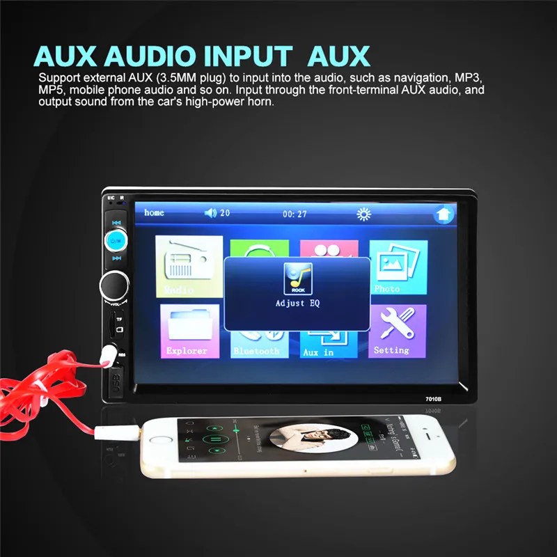 Фото 7010B 7-дюймовый автомобильный радиоприемник Bluetooth V2.0 Автомобильная стереосистема HD с сенсорным экраном MP5-плеер SD MMC USB FM MP3/MP4 Пульт дистанционного управления громкой связью №2