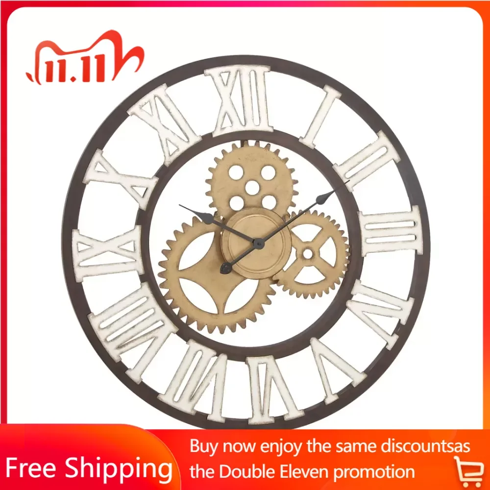 

30" Brown Metal Gear Wall Clock Clocks Wall Home Decor