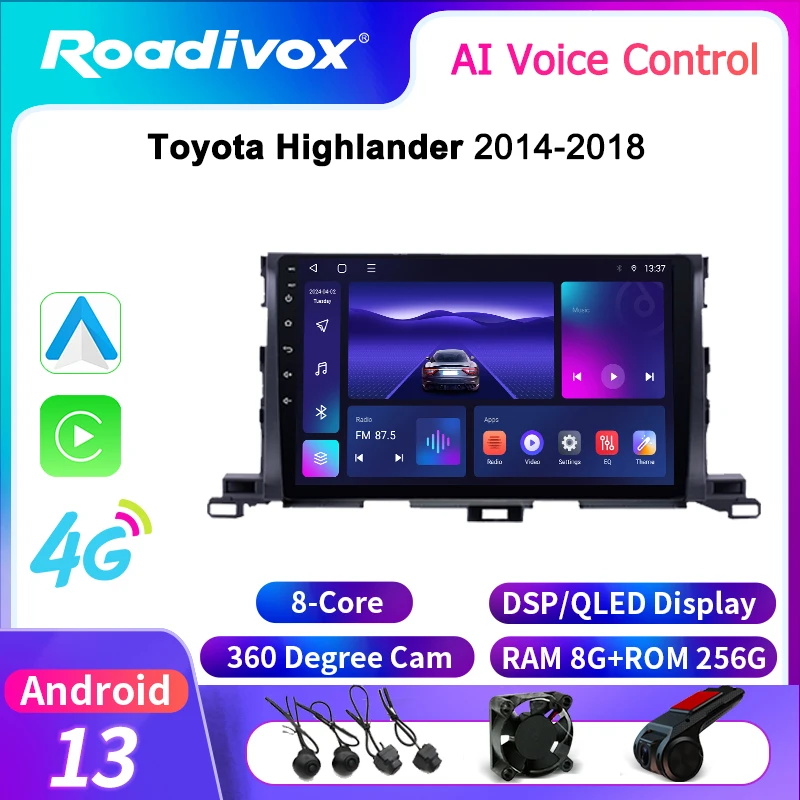 Автомагнитола roadivox на Android для Toyota Highlander 2014 2018 стерео GPS-навигация видео