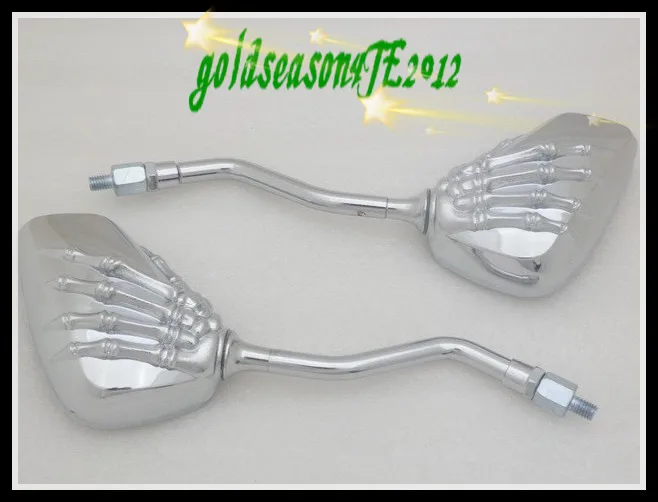 

Freeshipping 8mm 10mm Thread Universal Motorcycle Mirrors Rearview Mirror Skull Claw Chrome