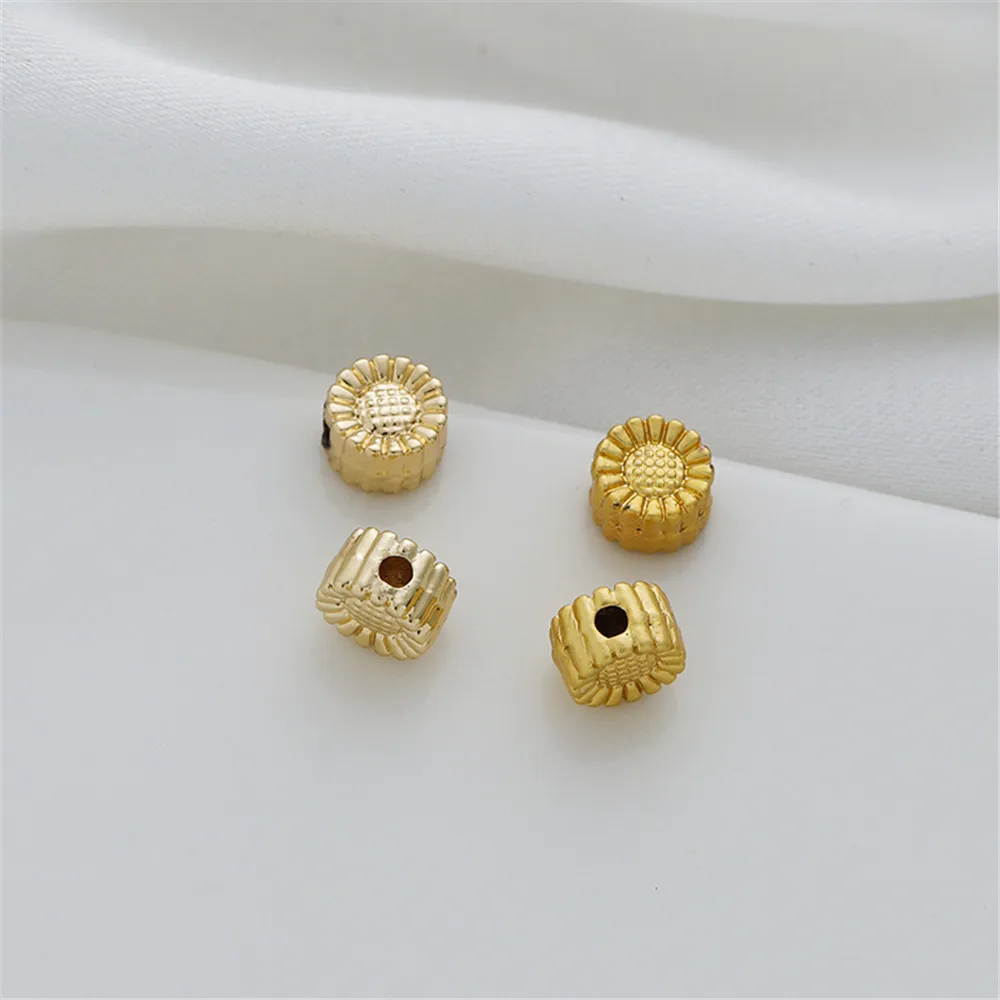 

14k gold covered flat round double-sided sun flower pattern 5mm spacer beads bracelet necklace diy earrings jewelry accessories