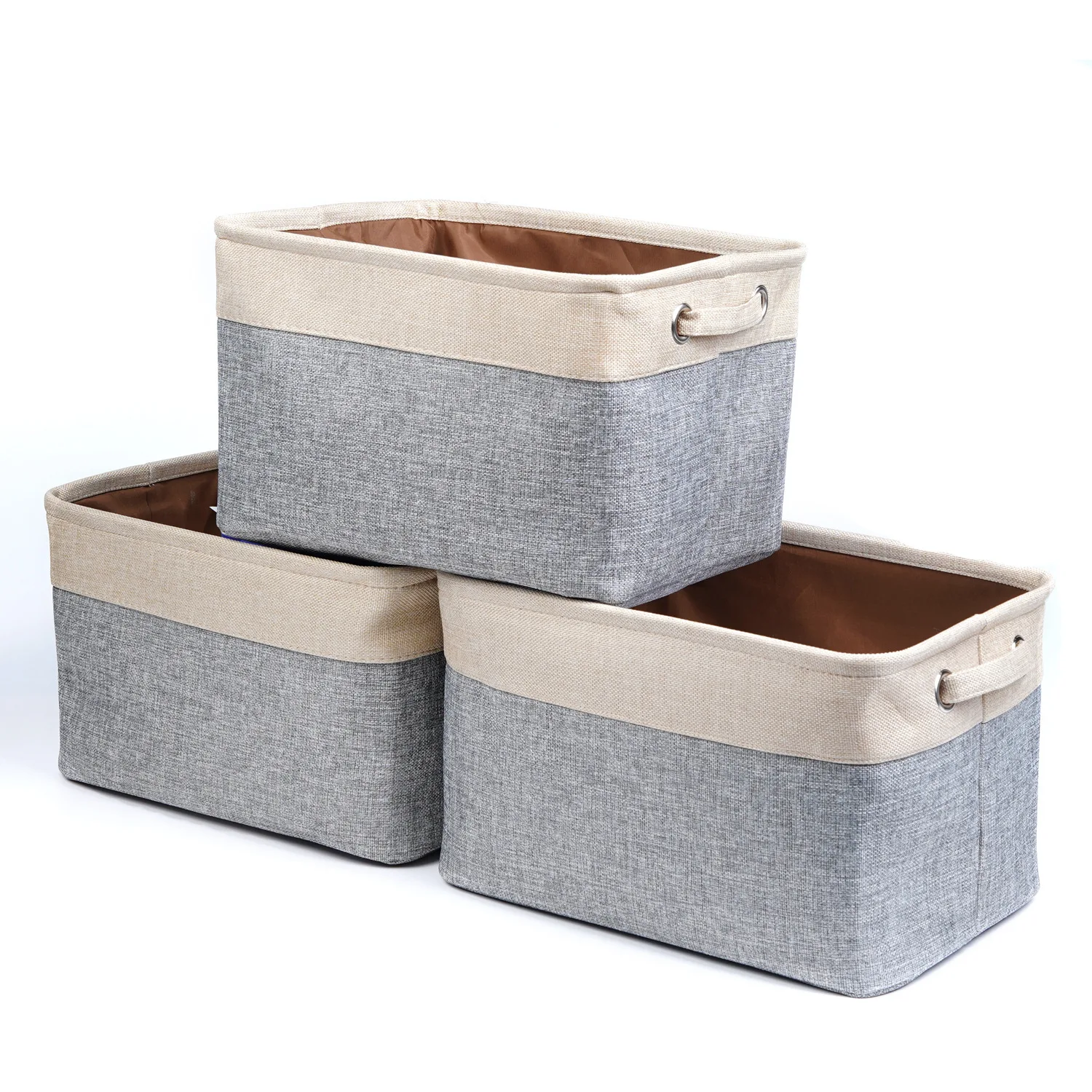 

3 Pack Storage Baskets with Cotton Handles Collapsible Linen Box for Toys Clothes Laundry Organizer Sundries Closet Container