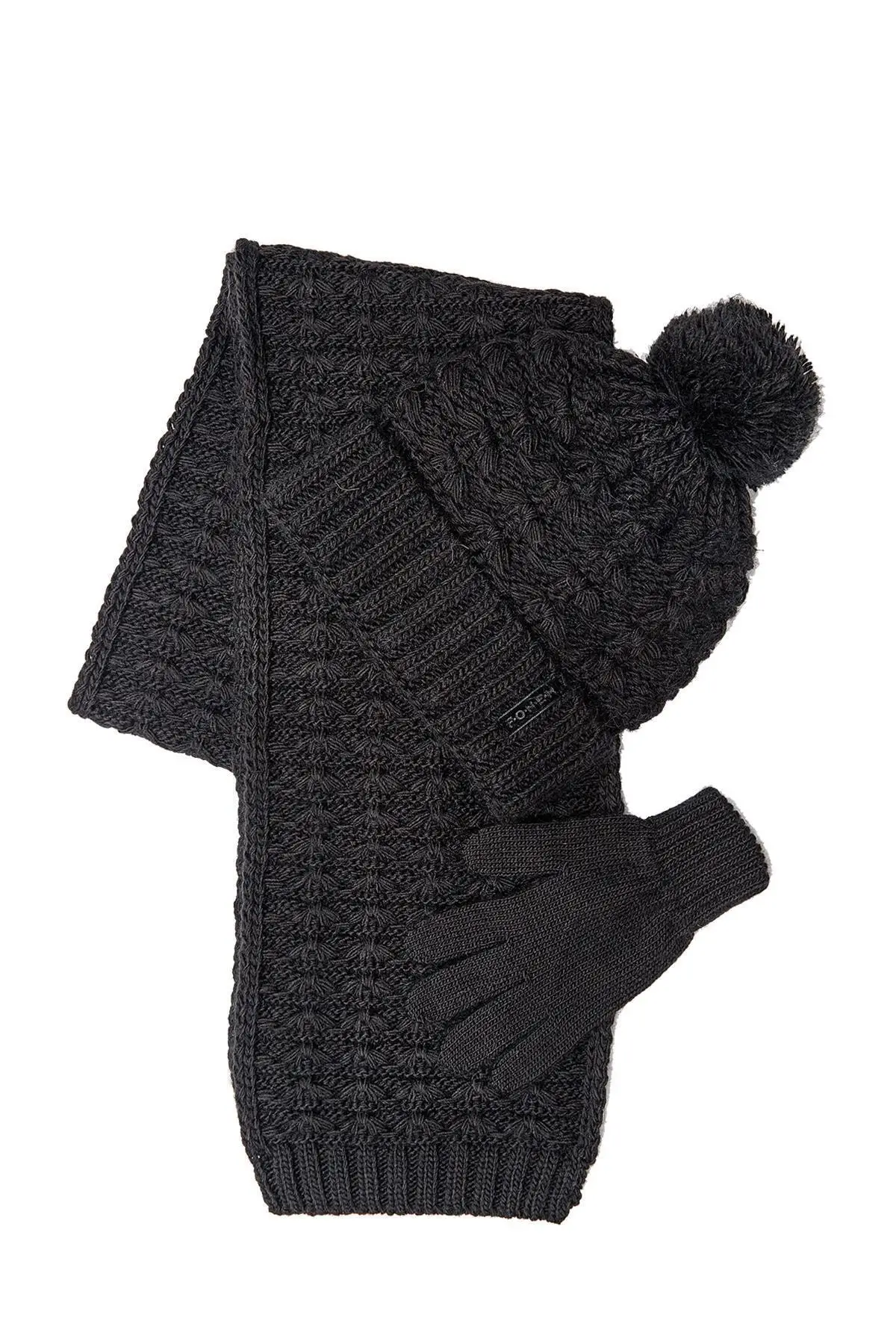 

Шарф, шапка и перчатки, унисекс, детская черная Кармен 3 шт. Набор 8 12 лет на 5105