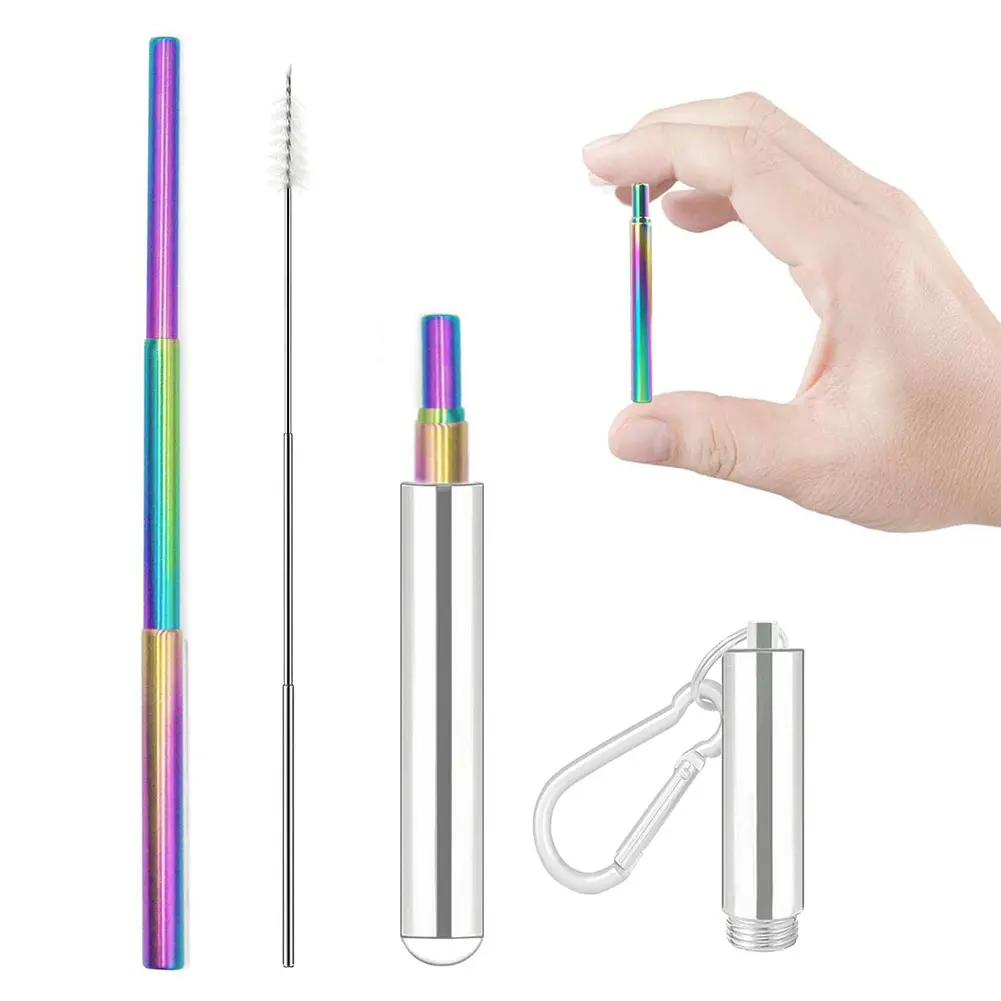 

304 Stainless Steel Metal Straw Reusable Telescopic Straw with Cleaning Brush Collapsible Portable Drinking Straw Set for Travel