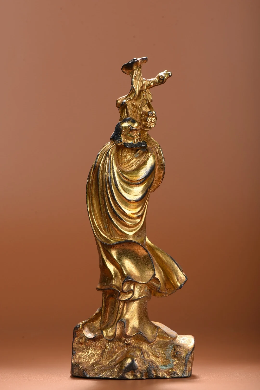 

9"Tibetan Temple Collection Old Bronze Gilded Cinnabar Bodhidharma Buddhist Monk Dharma Mahayana Buddhism Worship Hall