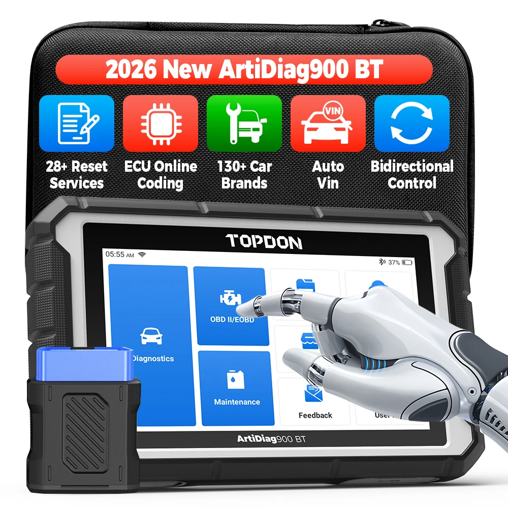 Фото TOPDON AD900BT 2026 Новейший диагностический сканер OBD2 с двунаправленной связью, полная диагностика систем, кодирование ЭБУ, 28+ функций сброса, 3 года бесплатных обновлений №1