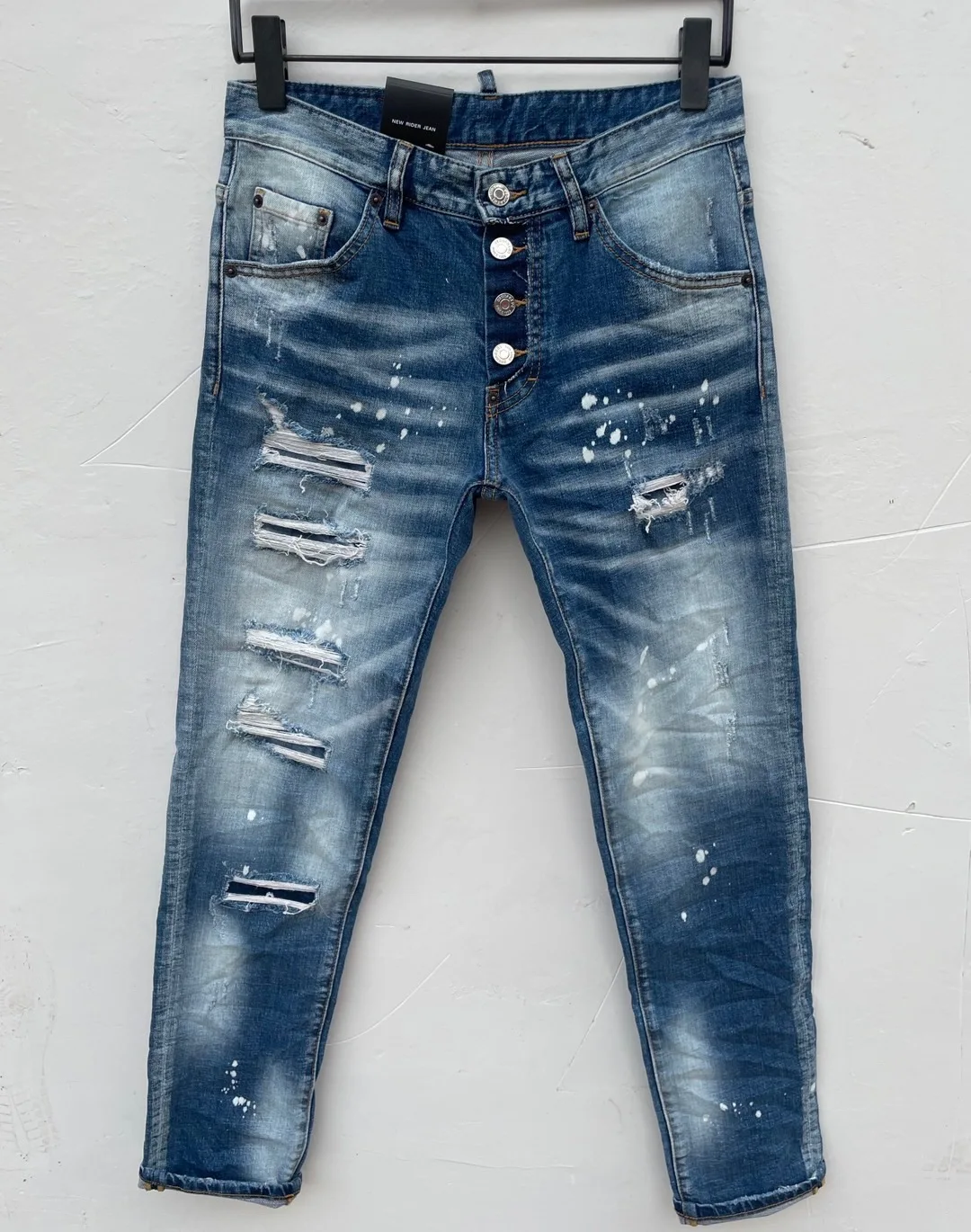 

2022 DSQUARED2 Men's Stright Blue Jeans Male Punk Pants Patchwork Printed Cool Holes Moto-biker Outwear Pants plus 54
