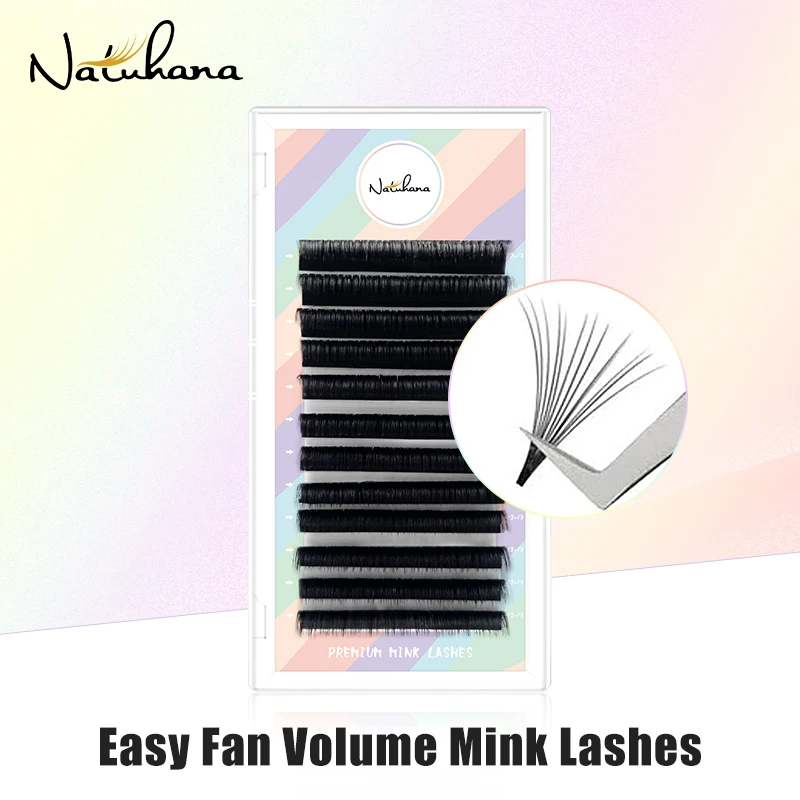 NATUHANA Easy Fan Fast Fanning Volume Lashes Autofans Fake Eyelash Extension Faux Mink Eyelashes for Makeup Tools