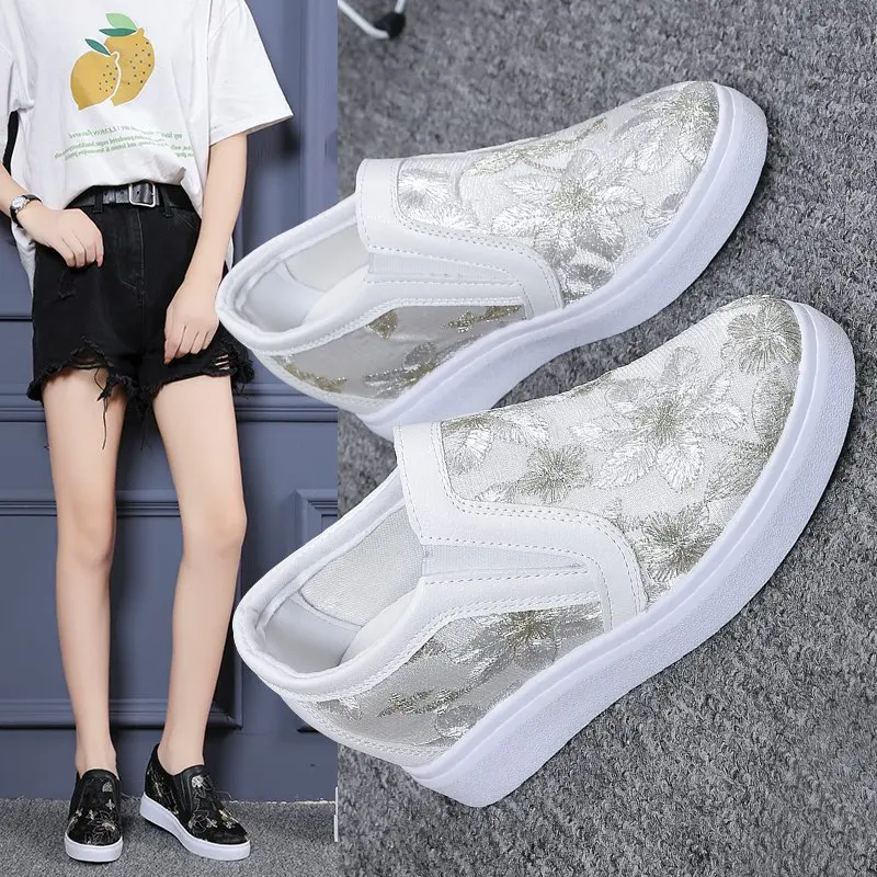 

2020 new arrivals increase small white shoes women autumn set foot single shoes wedges embroidery sports casual shoes women