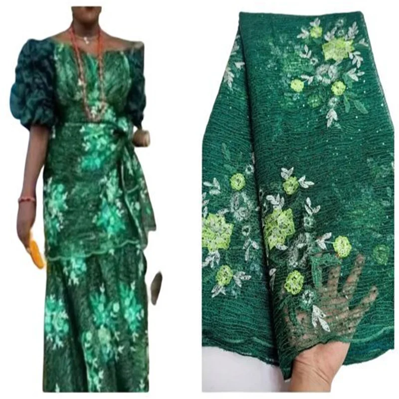 

2022 африканская кружевная ткань, зеленая Высококачественная нигерийская французская Тюлевая Кружевная Ткань 5 ярдов для свадебного платья ...