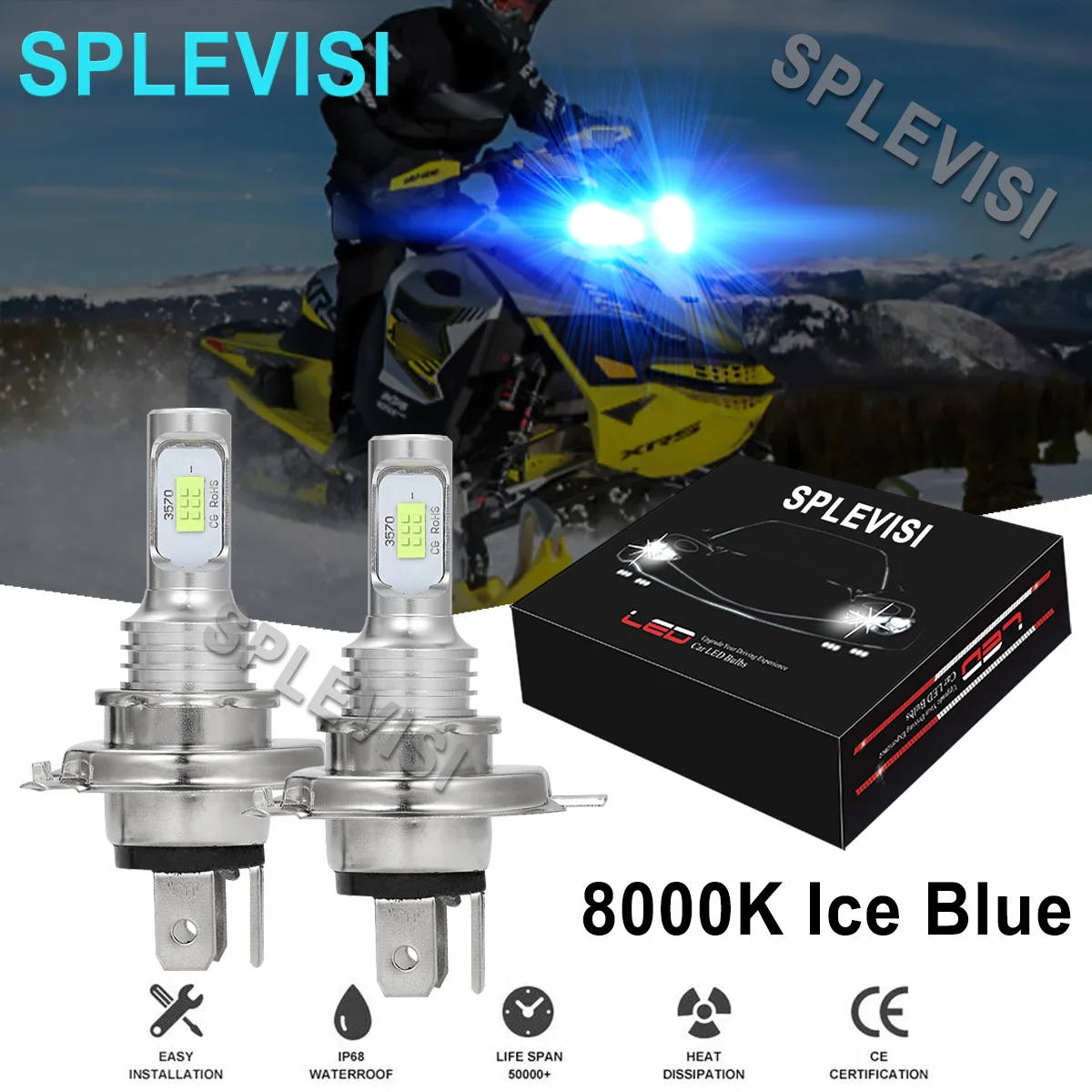 2x 70W Ice blue LED Headlights For Ski-Doo Renegade X 600 800R 1200 XRS 800R Snowmobile