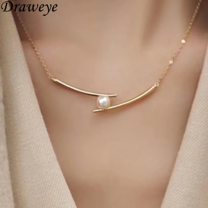 

Draweye Exquisite Necklaces for Women Irregular Geometric Pearls Jewelry Vintage Smile Korean Fashion Sweet Simple Chokers