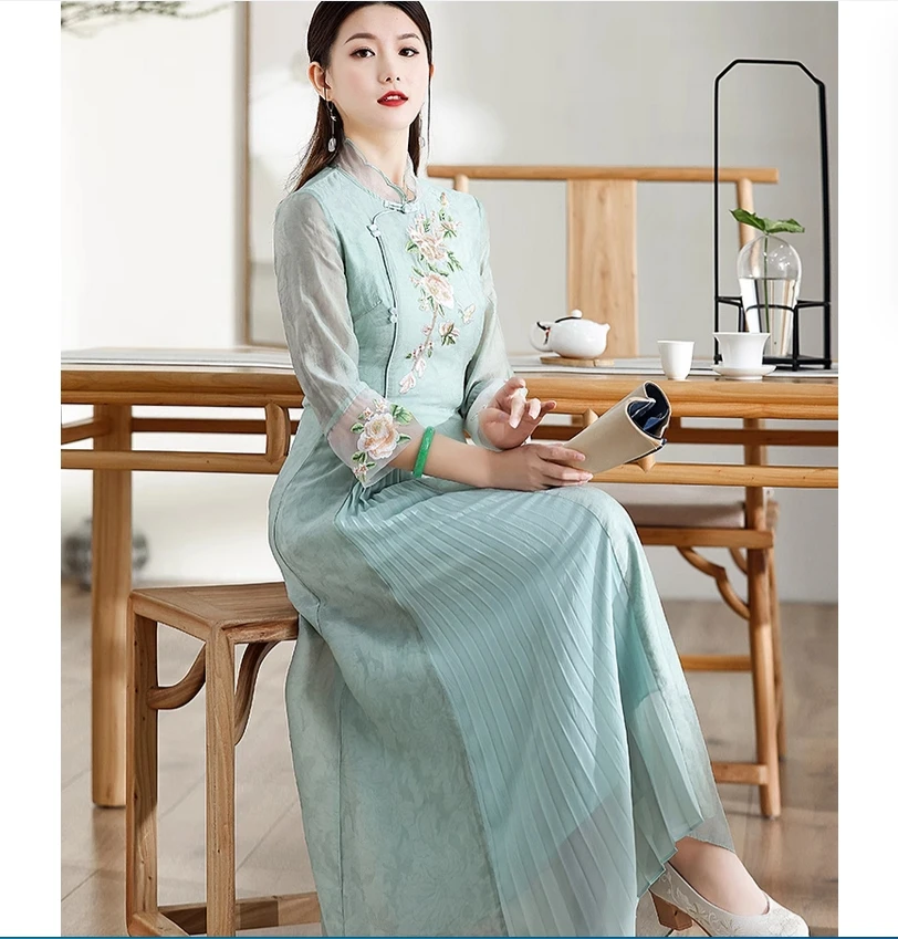 Фото Qipao Новый китайский стиль улучшенный летний молодежный стиль Высококачественное чайное платье в стиле ретро Китайской Республики №3