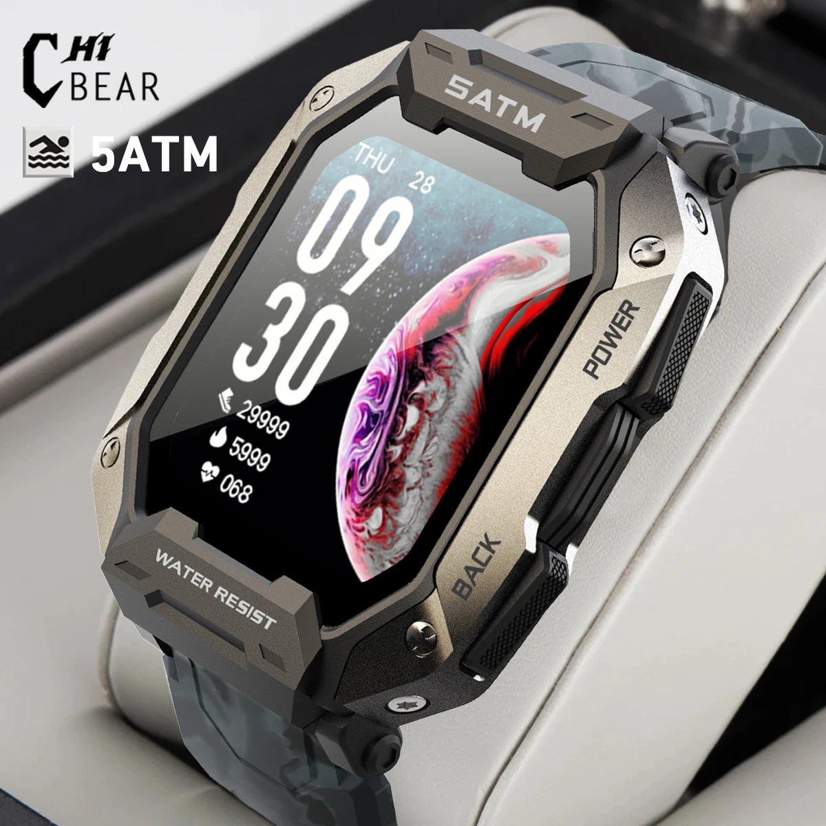 

2022 New Sports Outdoor Men Smart Watch 380mAh Large Battery Bluetooth Watch Fitness Tracker 5ATM Waterproof SmartWatch Man+Box