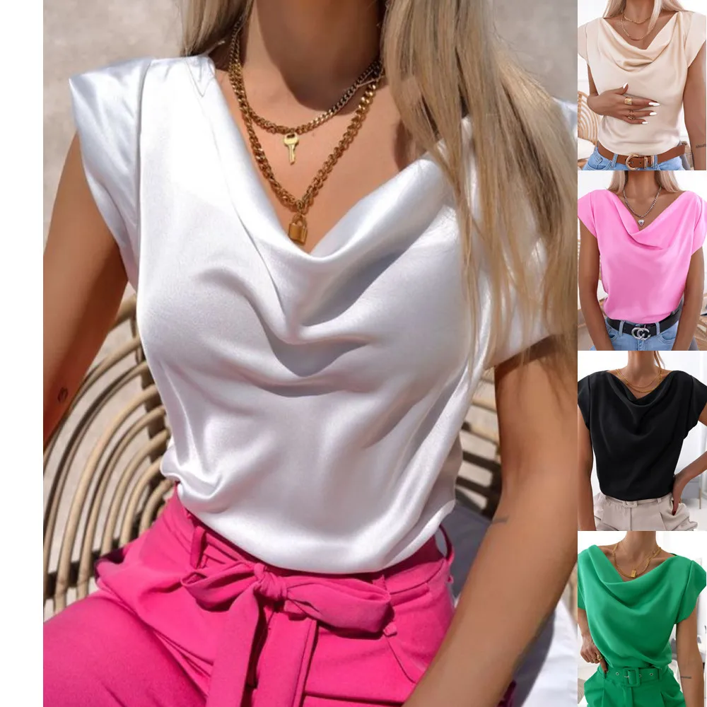 

2022 new summer solid color simple short sleeve swing collar women's shirt women's T-shirt