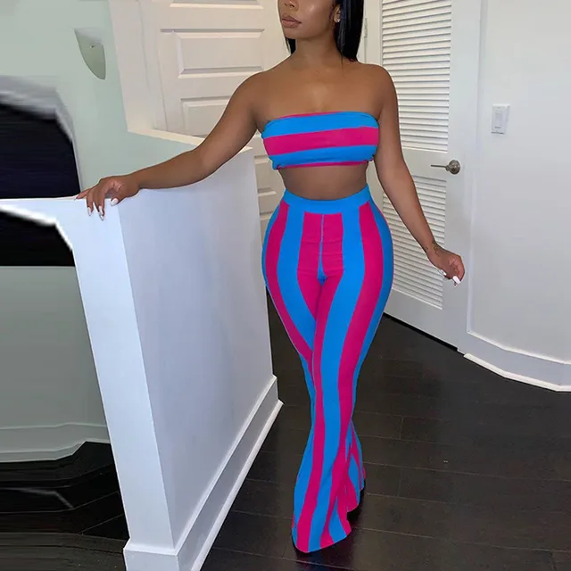 2022 Women Striped 2 piece set Women Outfits Crop Top Pants two pieces sets Summer Clothes for Female Sexy suit women clothes